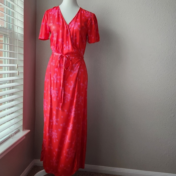 Billabong Red Pink Wrap Slit Sundress S - Picture 3 of 12